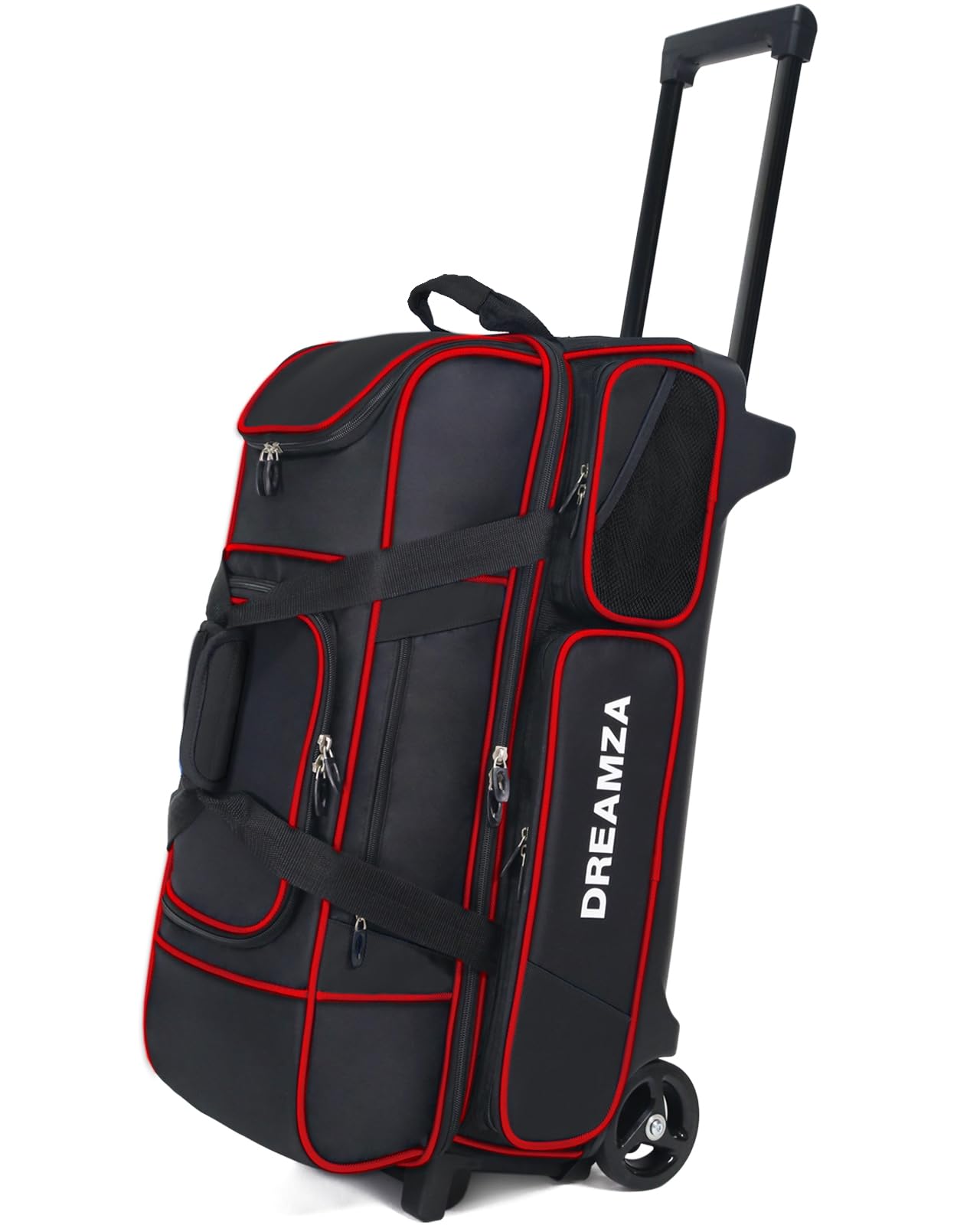 3 Ball Bowling Bags with Wheels & Shoe Pocket, Premium Bowling Ball Bag 3 Ball Roller, Effortless-Rolling 3 Ball Bowling Bag w/Multi-Storage Pockets & Telescopic Handle Extends to 40''