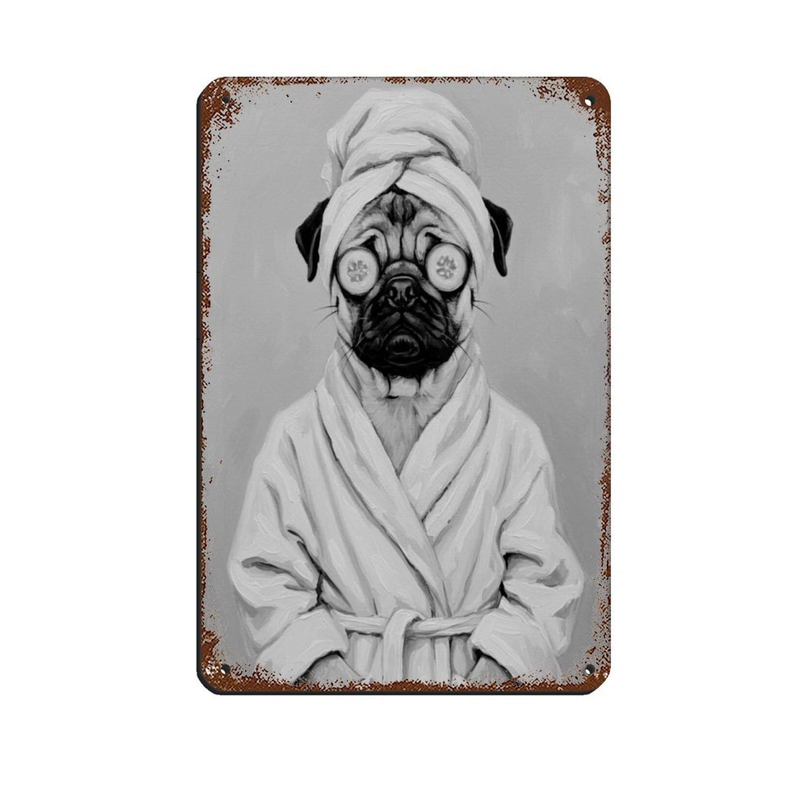 Bathroom Spa Pug Art Retro Poster Metal Tin Sign Chic Art Retro Iron Painting Bar People Cave Cafe Family Garage Poster Wall Decoration 8x12inch(20x30cm)