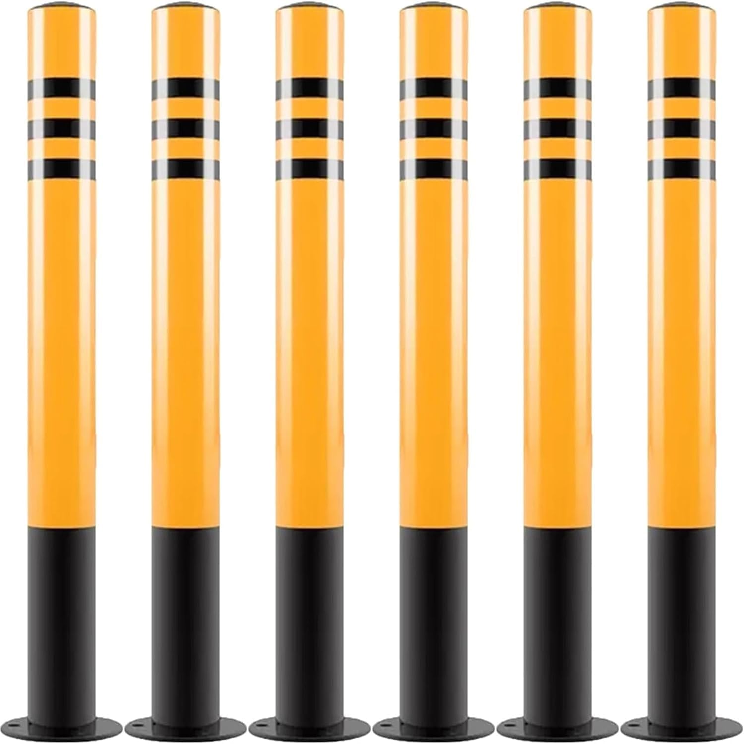 JYBNBBE Traffic Cone Safety Barrier Safety Bollard Post, Parking Bollards for Parking Lot, Road, Consruction, Metal Traffic Delineator Post,Black+yellow-H23.6in 6pc