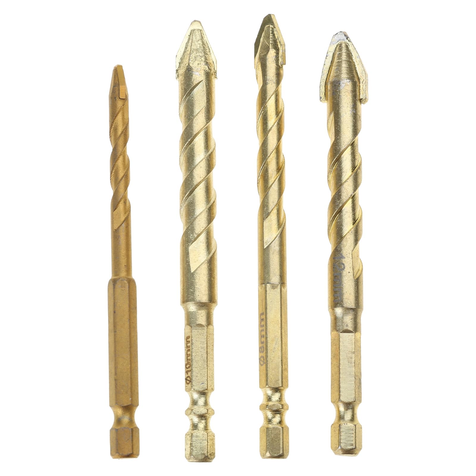 Kalttoy Gold Oblique Head Eccentric Drill Bit Highs Strength Shank Triangledrill Bit For Ceramic Drilling 6/8 / 10 / 12Mm Electric Drill Set