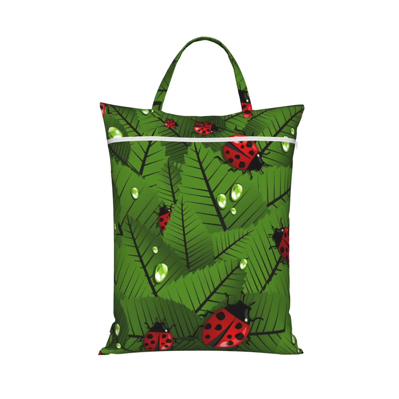 Pphgut 1 Pc Leaves And Ladybugs Print Travel Laundry Bag Portable Dirt Clothes Bags Daily Hiking Camping Vacation