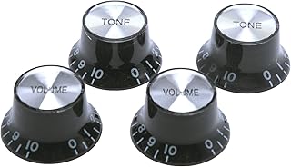 harpfeas Metric Size 18 Spline Top Hat Bell Reflector 2 Volume 2 Tone Knobs Set for Epiphone Les Paul SG Electric Guitar Asia Import Guitar Bass Split Shaft Pots(Black)