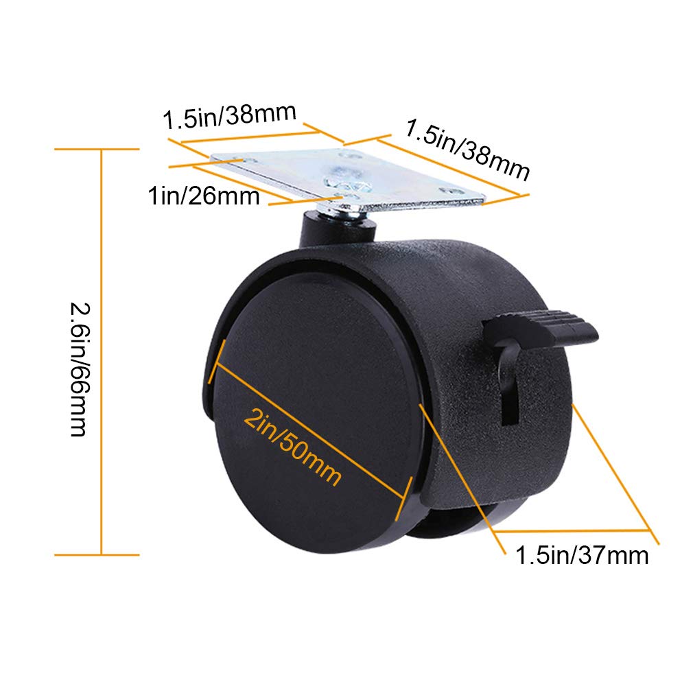 Ruote girevoli per carichi Pesanti, Ruote per mobili, Ruote girevoli per mobili, Set di 4 Ruote in Nylon per mobili, Ruote girevoli per sedie da Ufficio, Doppia Ruota girevoli, Car