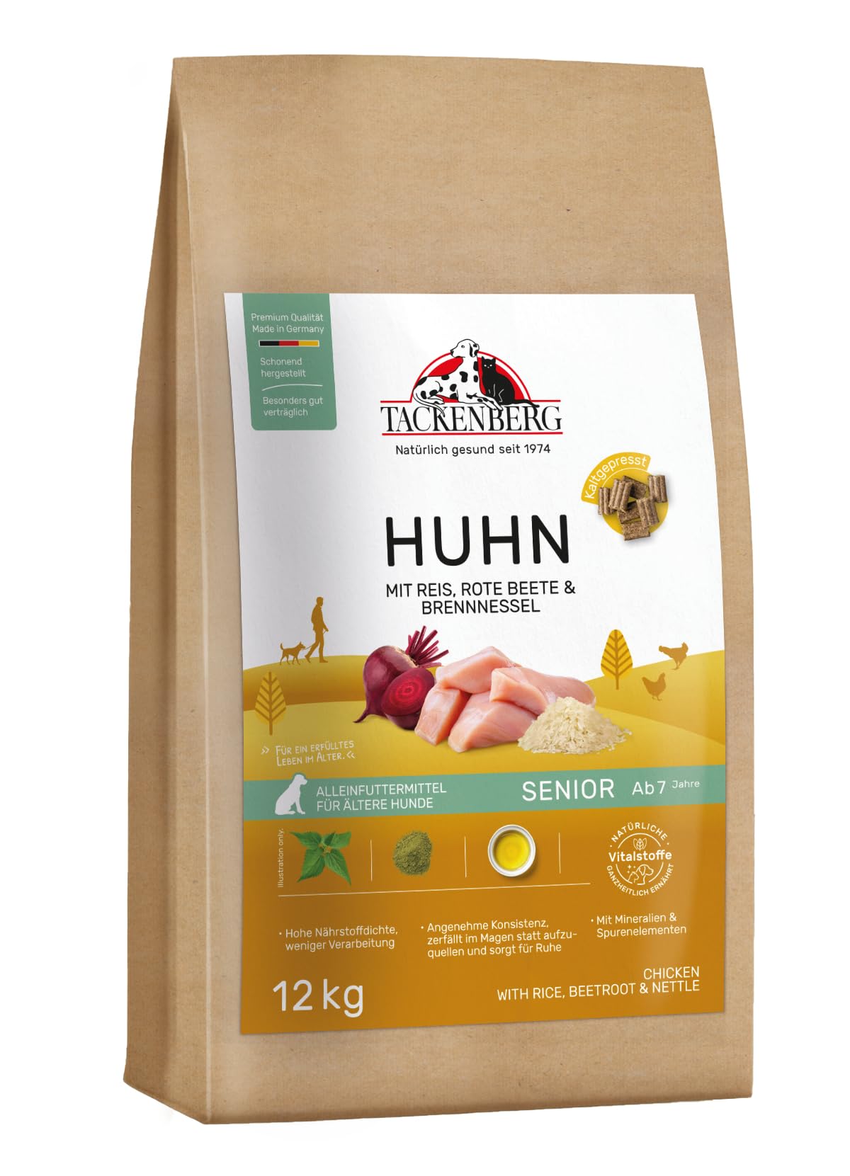 TACKENBERG 12000 g Trockenfutter für Hunde kaltgepresst, Senior Huhn