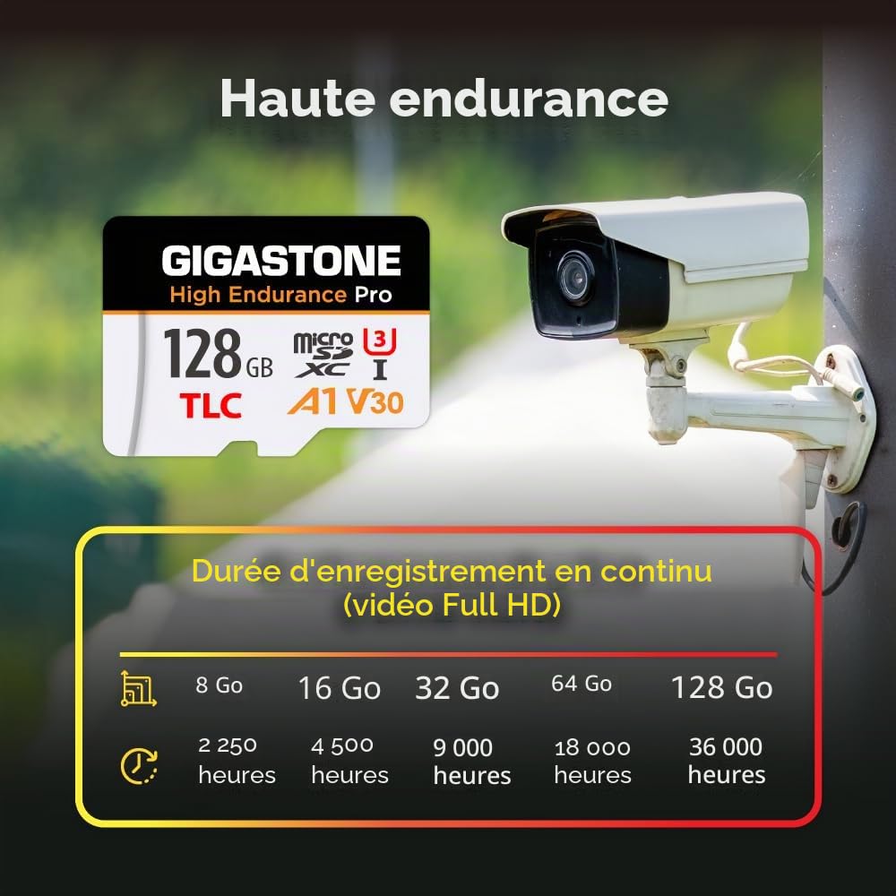 [Récupération de données Gratuite de 5 Ans] GIGASTONE Carte Micro SD 128 Go, Haute Endurance Pro Series Vitesse jusqu'à 100 Mo/s, Compatible avec Rove Viofo Vantrue, Camera embarquée