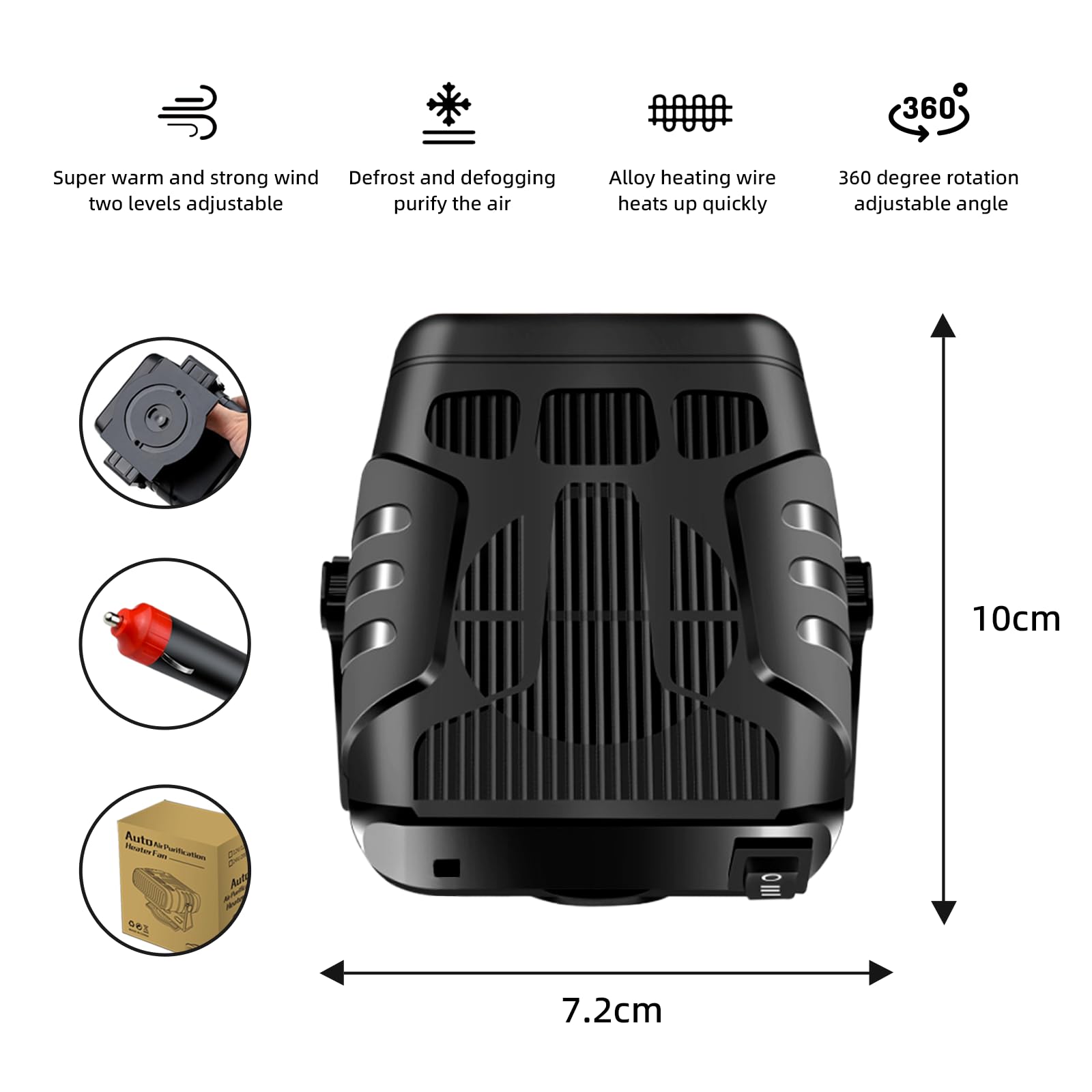 Chauffage De Voiture 12V 150W NAVESO - 2 En 1 Chauffage Et Ventilateur, Dégivrage Pare-brise, Prise Allume-cigare