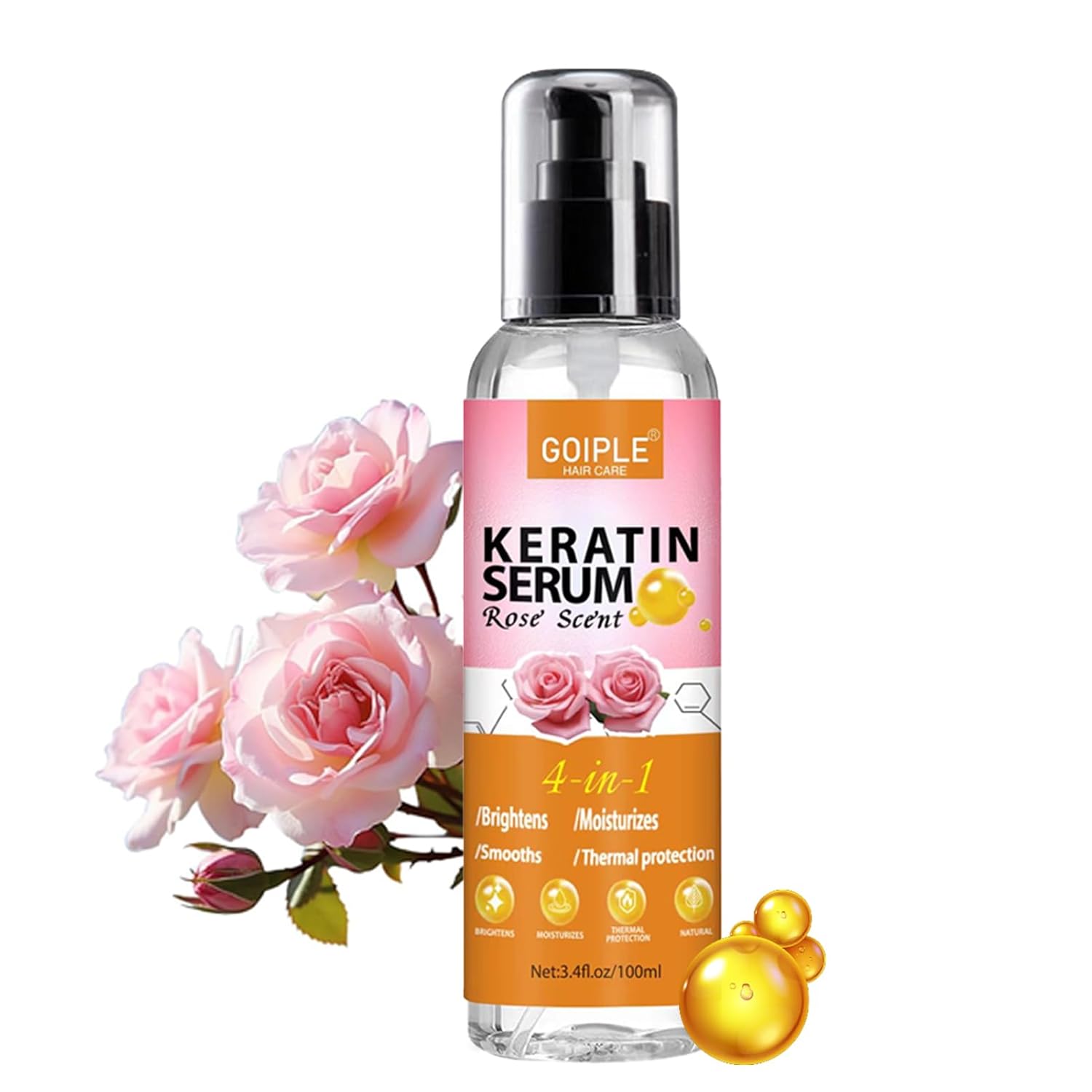 Keratin Protein Hair Serum Keratin Styling & Moisturizing Oil – Anti Frizz Control Nourishes & Repair Keratin Serum Oil for Dry Damaged Hair Heat Protectant Serum for Shine Prevent Hair Burns (Rose)