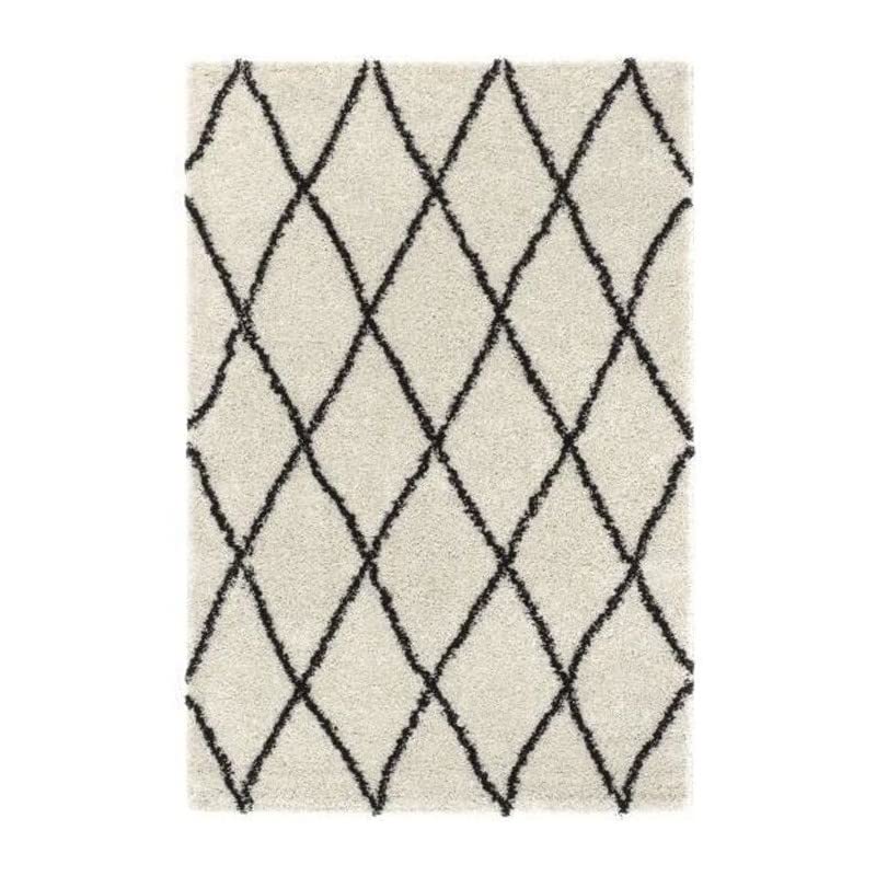 Nazar ASMA Tapis de Salon Shaggy - Style berbere - 120x160 cm - Creme et Marron - Poils Longs
