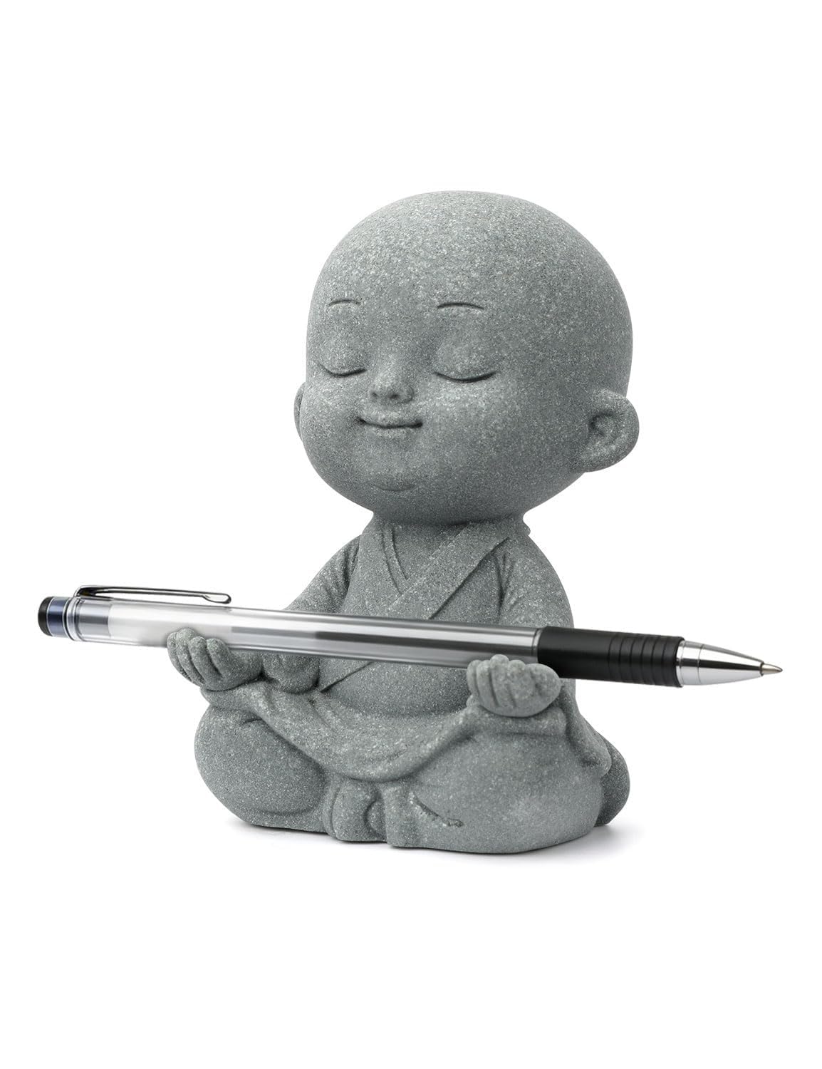 YUZDNM Cute Meditating Monk Statue, Sandstone Feng Shui Desk Decor & Pen Holder, Calming Wellness Figurine for Home Office, Mindfulness Gift for Stress Relief