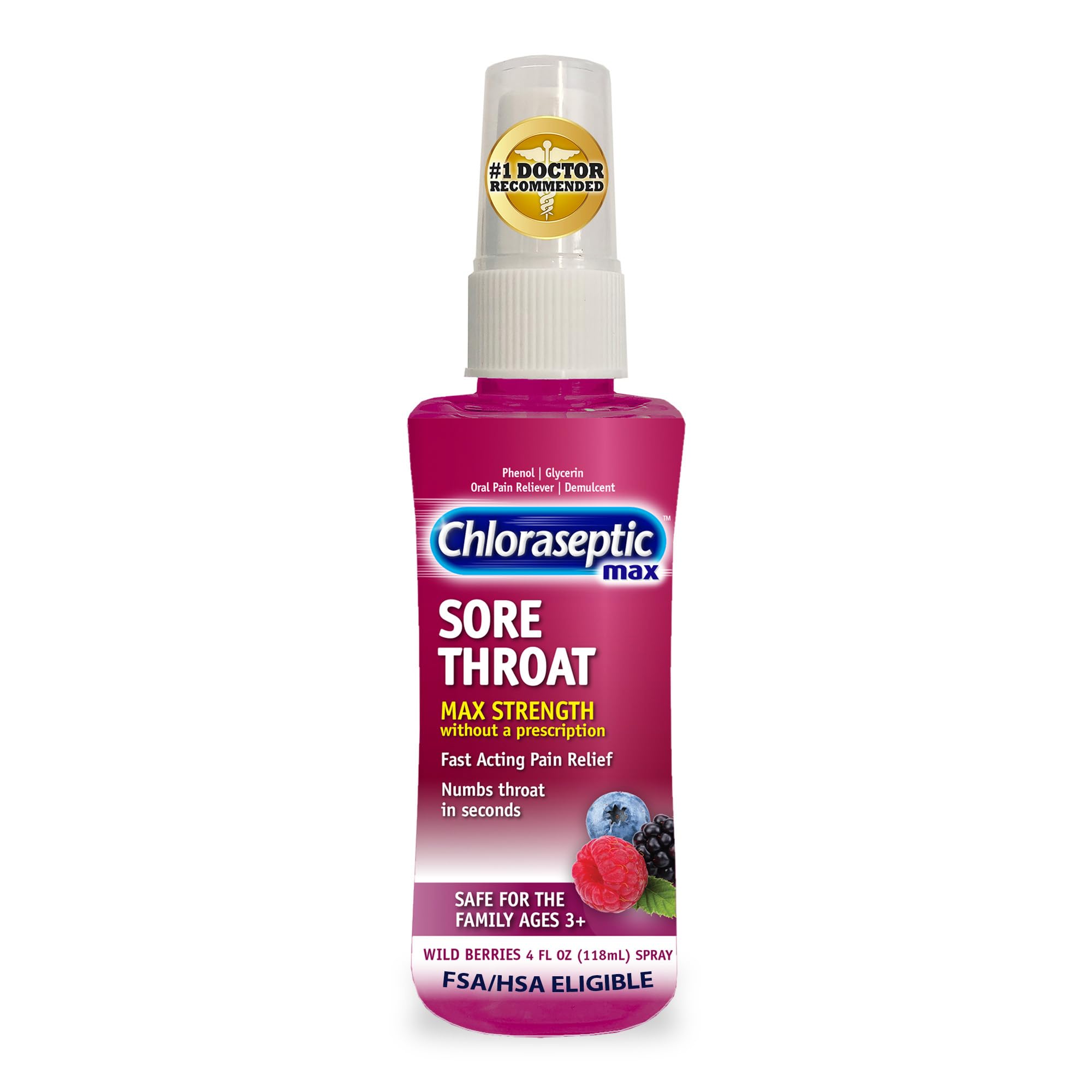 Chloraseptic Max Strength Sore Throat Spray, Wild Berries Flavor, 4.0 fl oz
