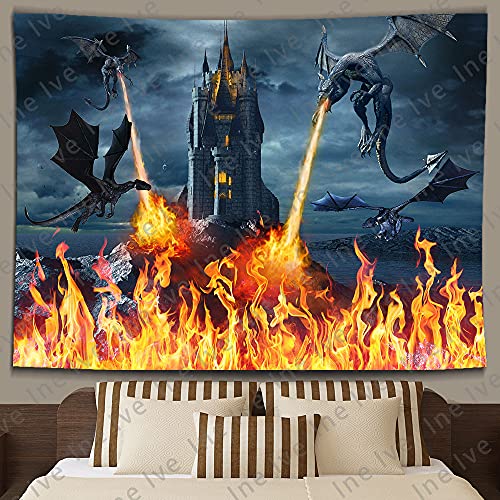 Fantasy Medieval Dragon Tapestry Wall Hanging 80 * 60In Mystical Game Theme Fire Dragon Poster Castle Tapestries Decoration For Teens Bedroom Living Room Gtwhie436 #TOP6