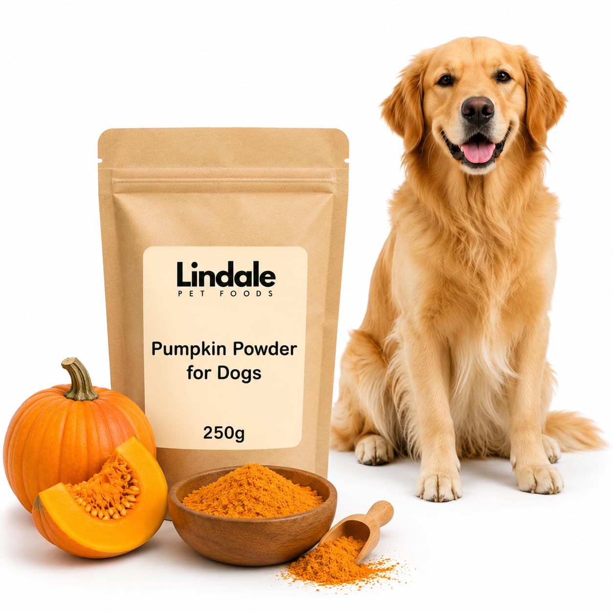 Pumpkin Powder for Dogs 250g – 100% Pure, Natural & Nutrient-Rich Pumpkin Supplement, High in Fibre & Prebiotics by Lindale Pet Foods