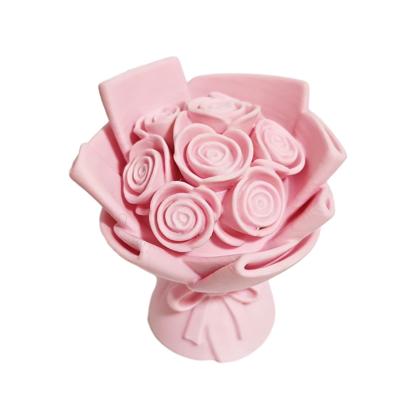 Porceosy 3D Printed Pink Floral Bouquet Figurine Ornament, Romantic Home Desk Decor, Birthday Pink