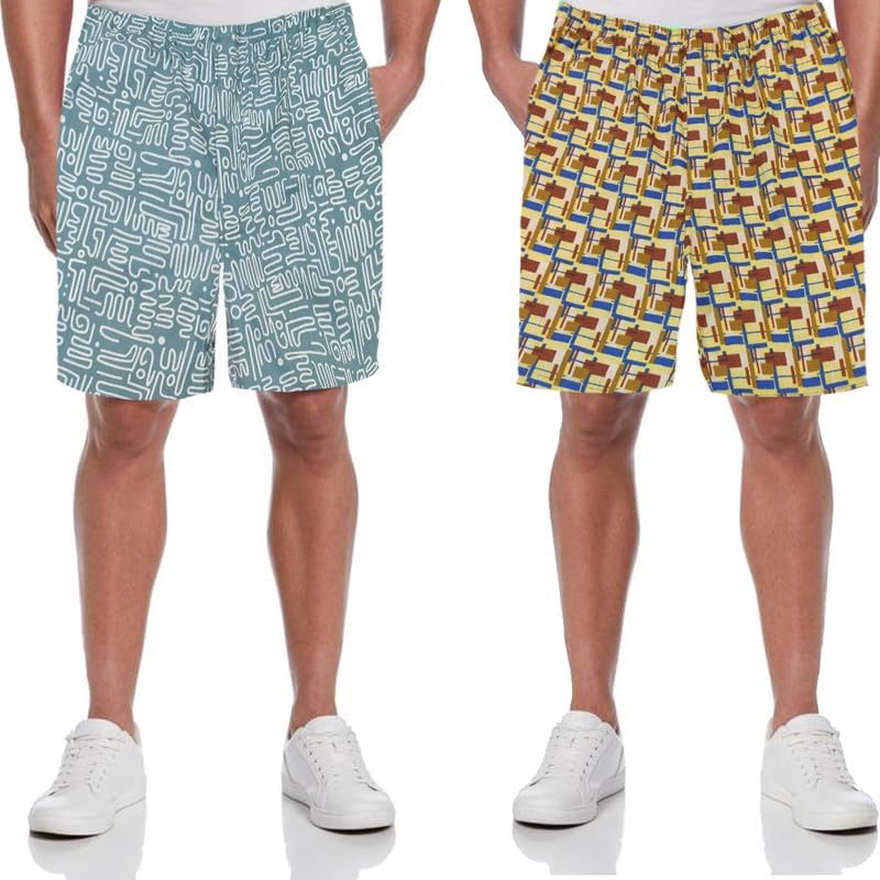 Image of Men's Cotton Shorts Waistband, Zip Fly, 1 Zip Pocket, Back Pockets (Pack of 2)