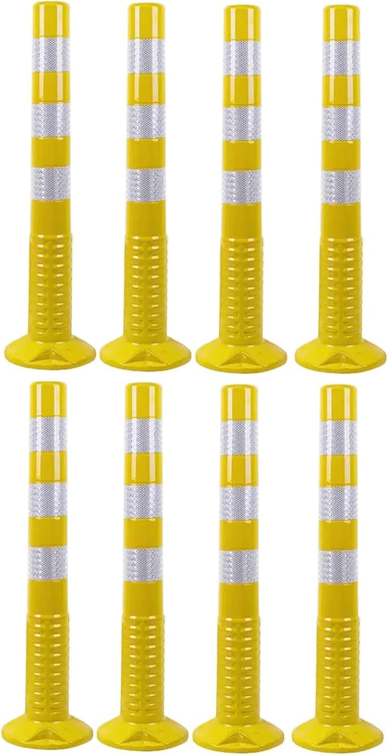 GTHTUHFD Traffic Post Safety Cone Barrier Cone Yellow Reflective Delineator Posts, 75Cm Tall Plastic Industrial Reflective Warning Cones For Construction/Maintenance Zones/Tr,8 Pack