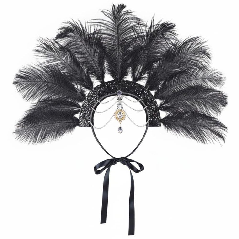 Sslvya Carnival Headpieces for Women Feather Headband Showgirl Headdress Carnival Hair Accessories 1920s Headband