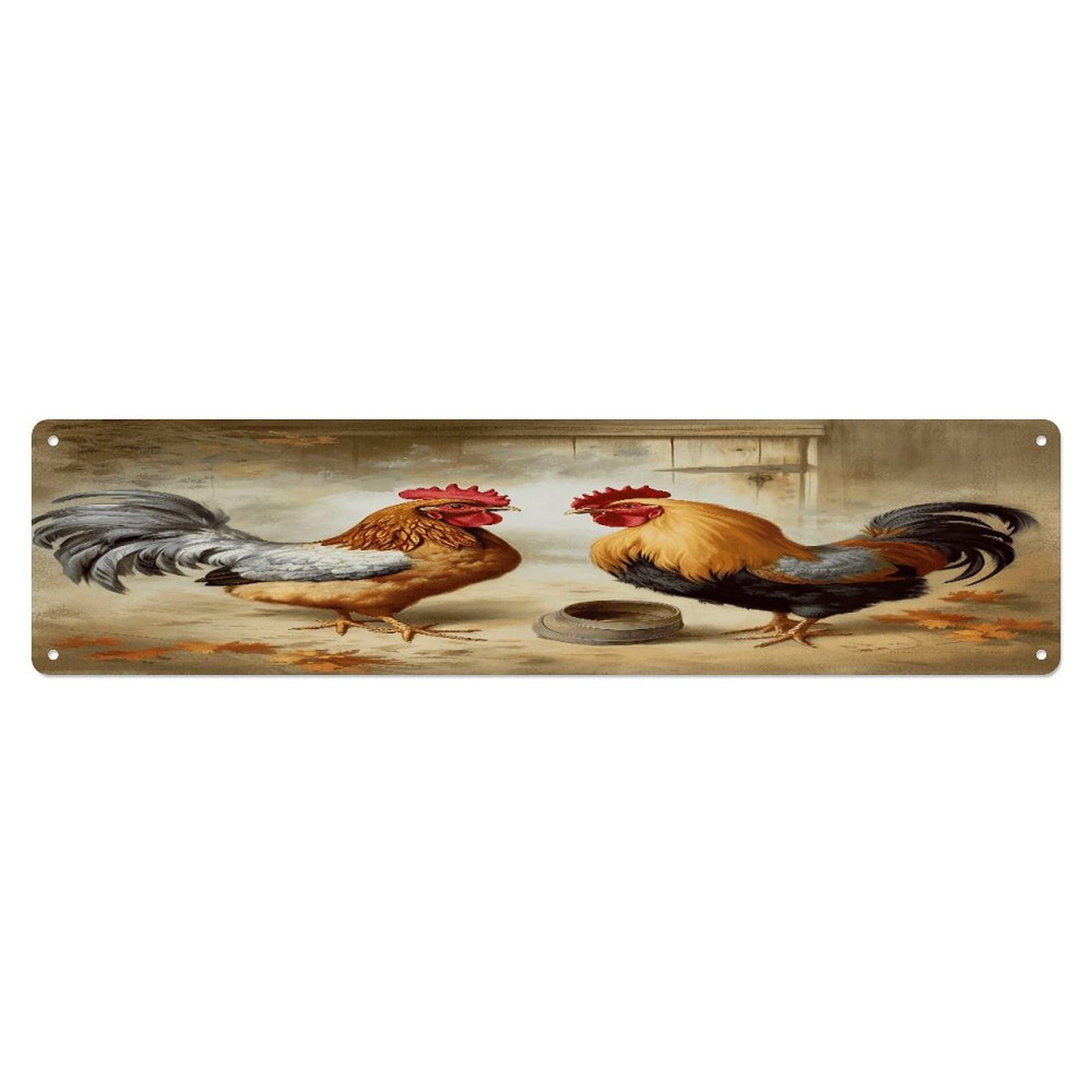 FodPand Chicken And Rooster Print Wall Art Prints Personalized Metal Wall Art Poster Decor Aluminum Plaque Painting Fade Resistant Wall Decor Aesthetic Metal Signs for Indoor Outdoor Decors