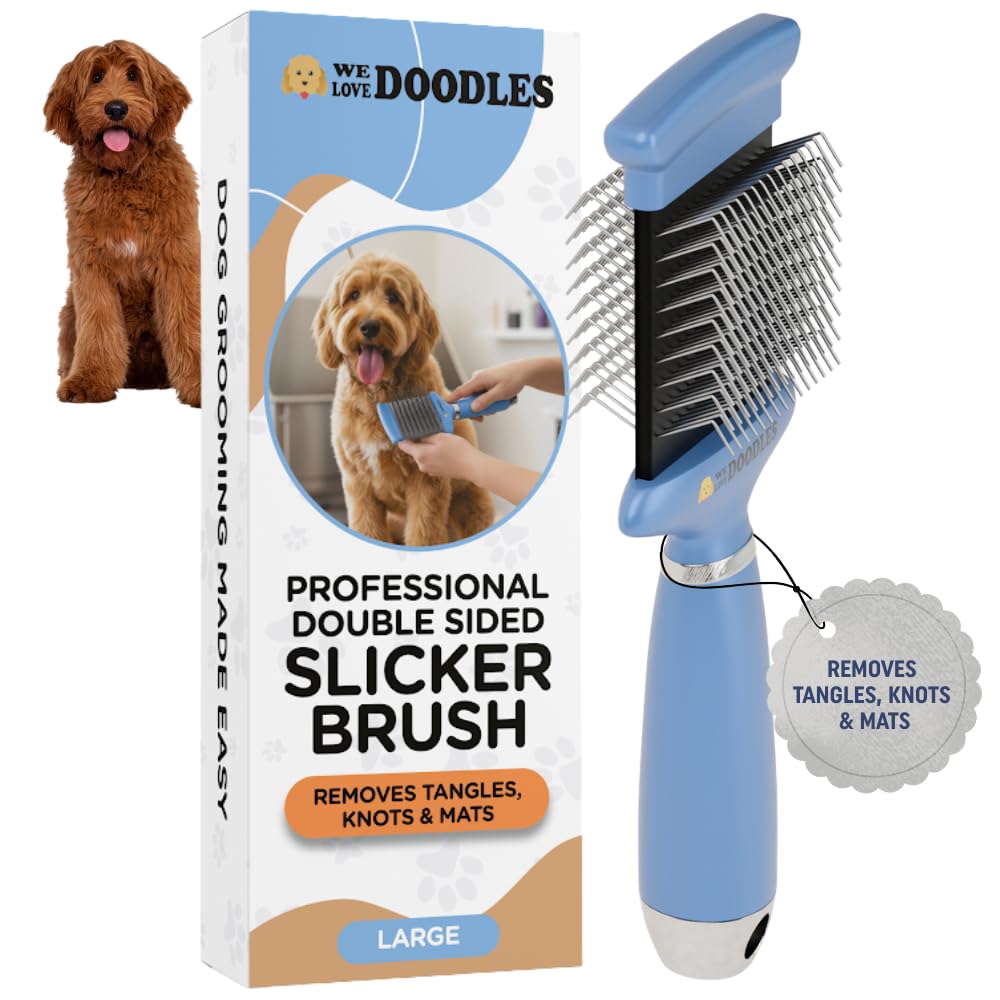 Double-Sided Slicker Brush for Dogs Dematting Deshedding Dog Brush Dog Grooming Supplies Long Pin Detangler for Short Hair