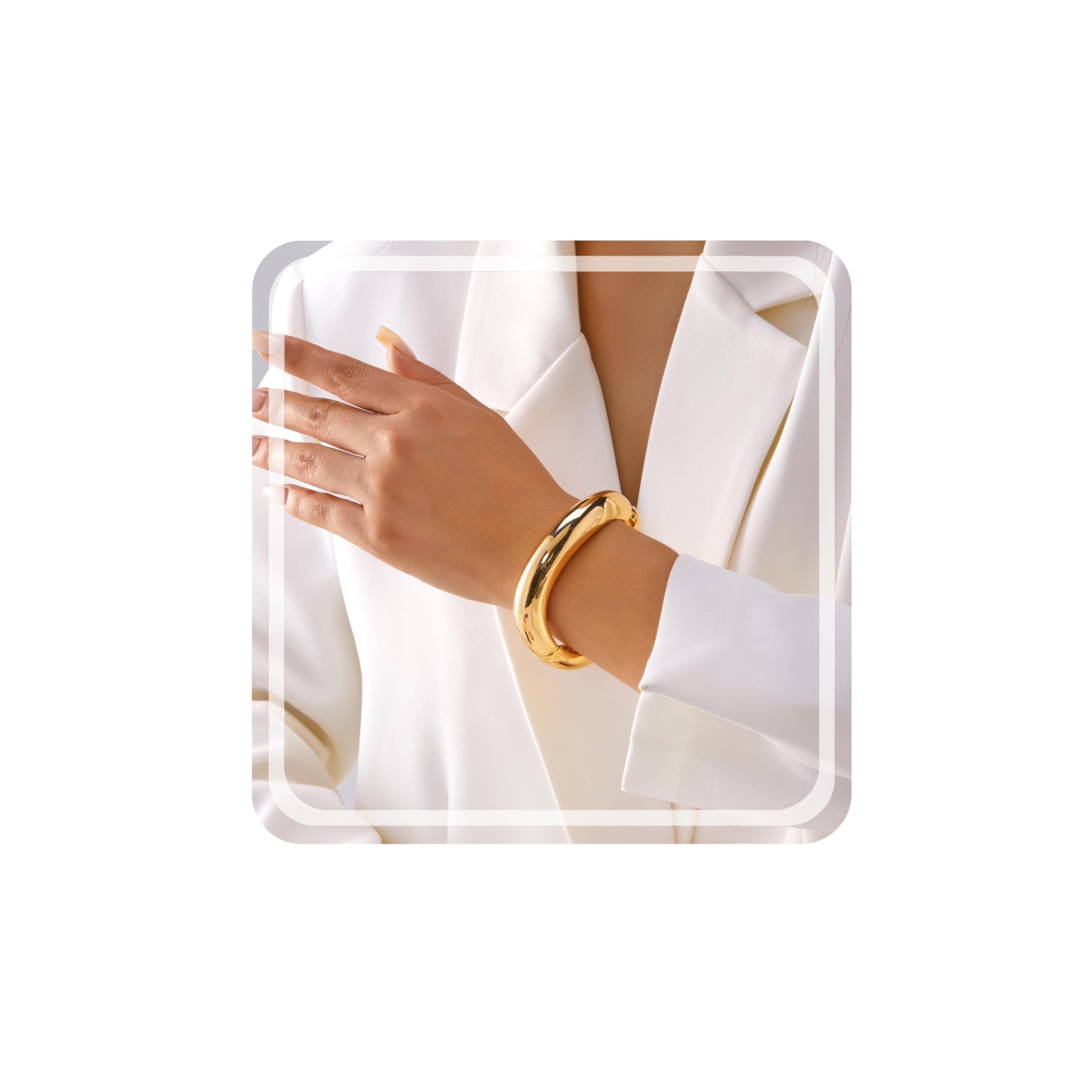 Gmai Chunky Gold Bracelets For Women 3PCS Stackable Non Tarnish Cuff Bangles Hypoallergenic Statement Versatile and Fashion Jewelry Gift