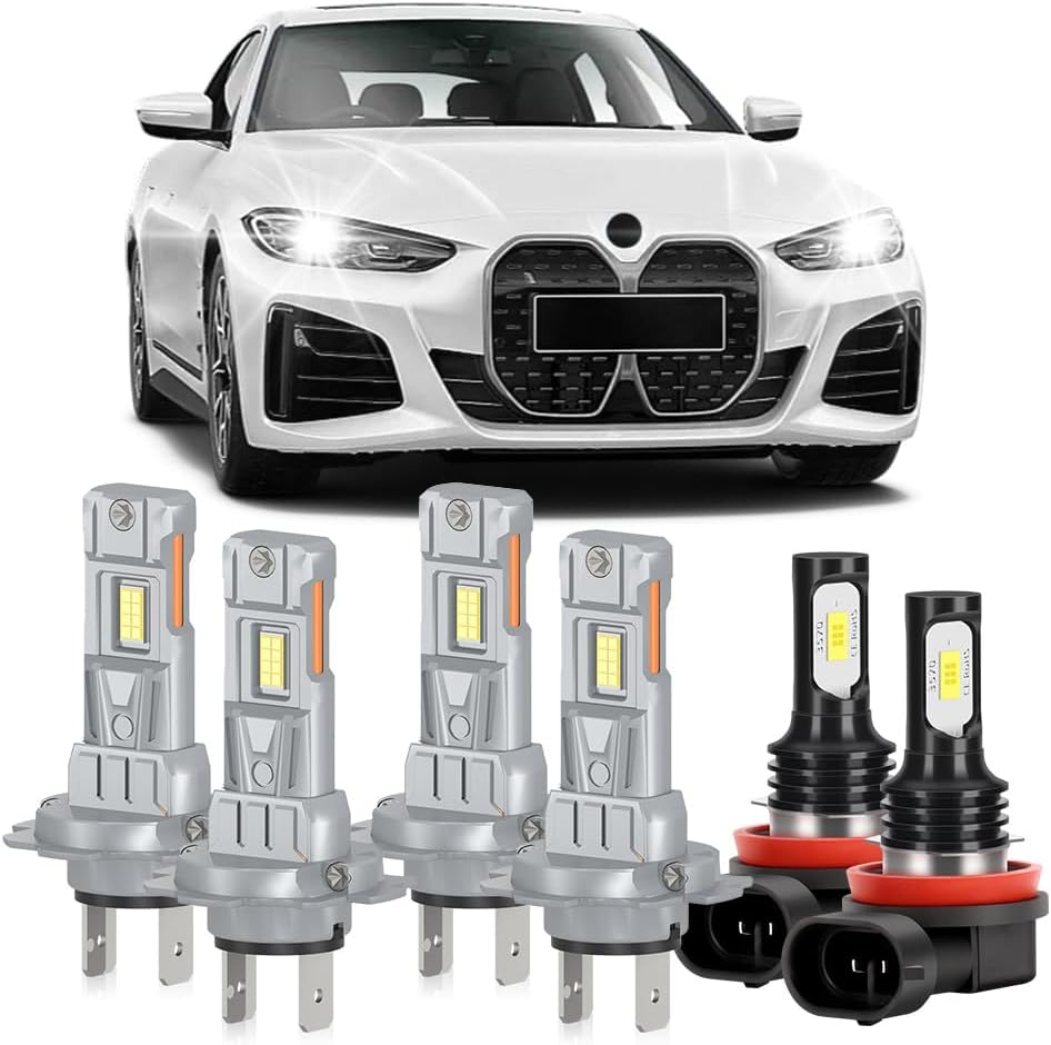 Compatible For BMW 528i 535i 550i 2008 2009 2010 Light Bulbs, H7 High Beam H7 Low Beam H11 Fog Light Bulbs Combo, 20000LM 800% Brightness 6000K Cool White,Plug and Play,Pack of 6