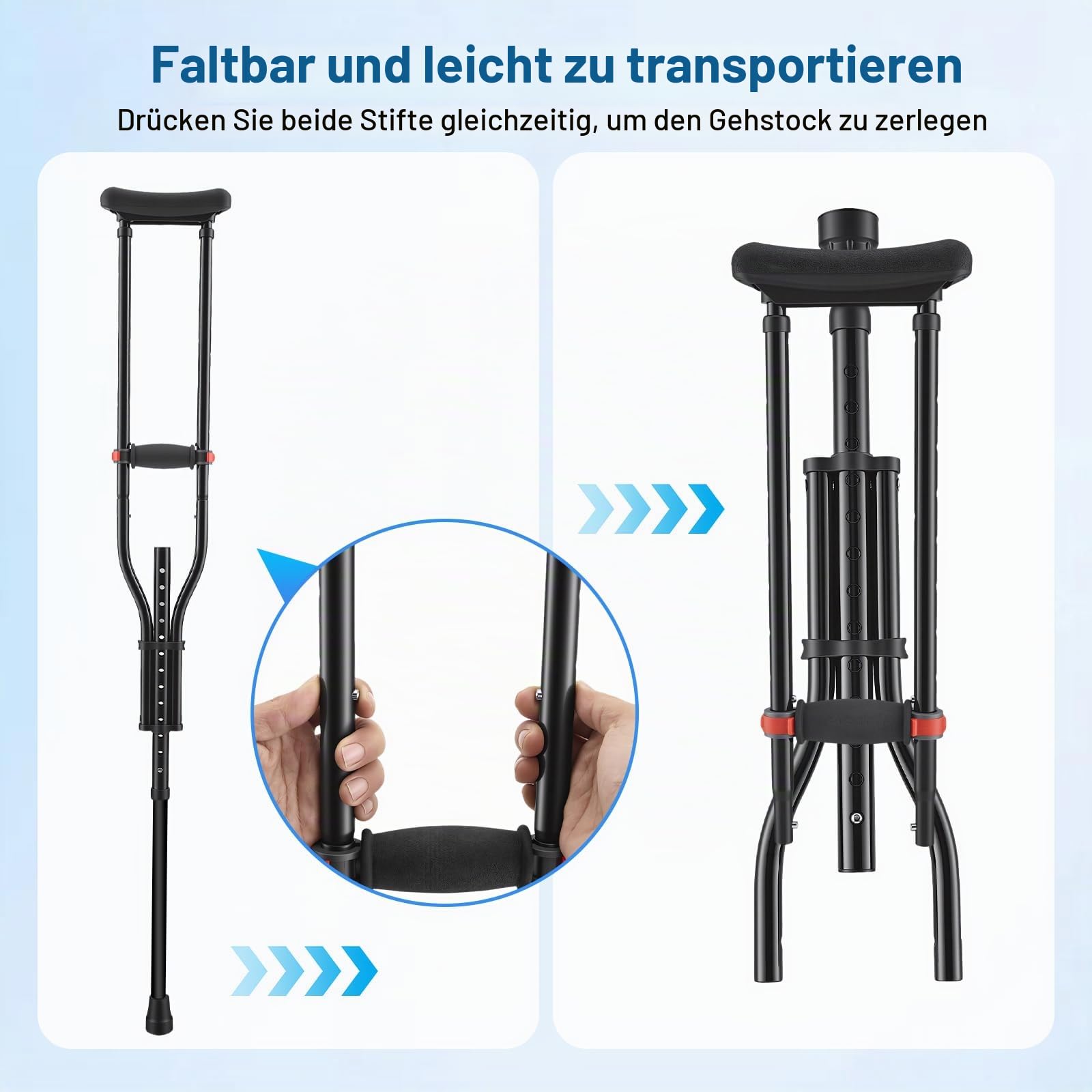 2 stück Gehhilfe Krücken auf 16 Verschiedene Höhen, 150 KG Max Universelle Achselkrücken Höhenverstellbar für Erwachsene Senioren, Aluminium Unterarmgehstützen mit Weichen Unterarm und Handauflagen