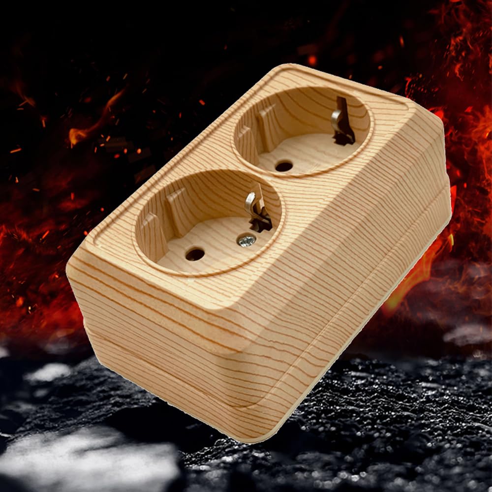 WESA Enchufe de pared montado en superficie,Juego de enchufes eléctricos de pared,Enchufes eléctricos de pared interior 250V AC 16A,grano de madera Doble enchufe de tierra