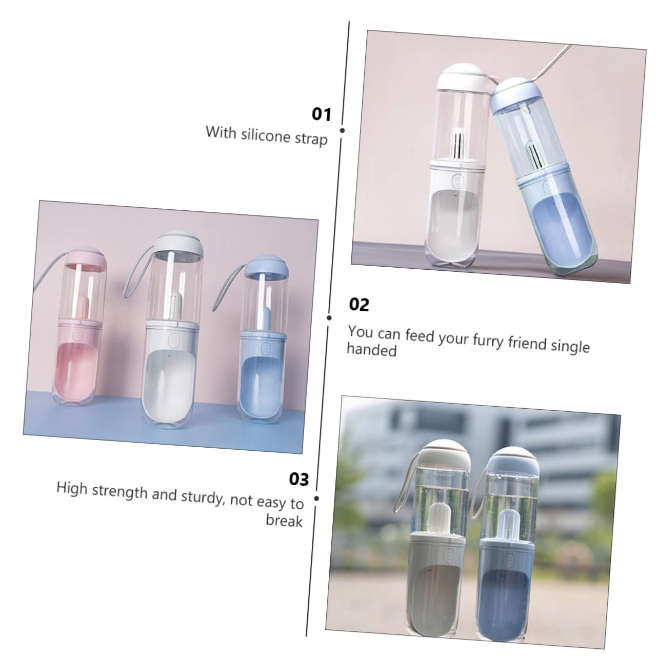 Borraccia per Cani Portatile 330ml, Dispenser Acqua per Animali, Apertura Mano, Design di Perdite per Uscire