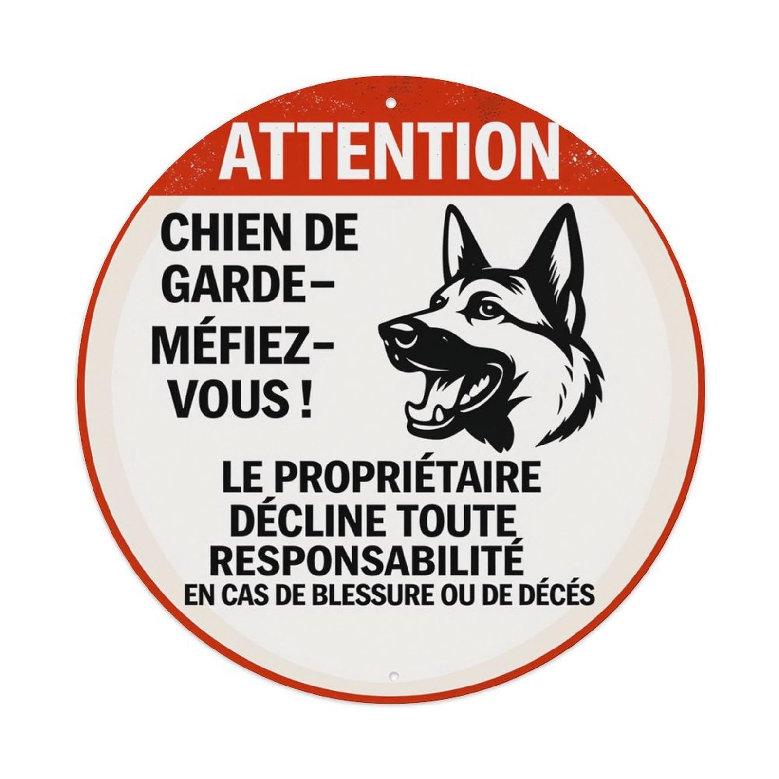 Beware Guard Dog Be Careful Round Tin Sign Retro Metal Sign for Cafe Bar Pub Home Game Room Gym Club Wall Decoration Vintage Metal Poster 8x8 Inch