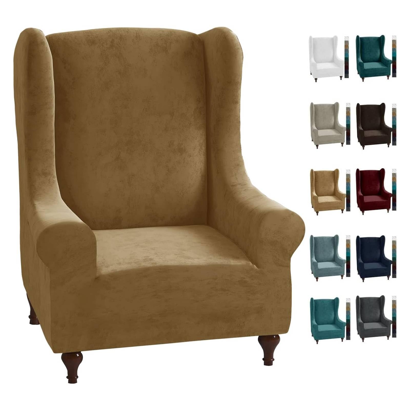 CHELZEN Stretch Velvet Wingback Chair Slipcover Soft Slipcovers for Wingback Chairs Wing Chair Cover with Elastic Bottom (Wing Chair