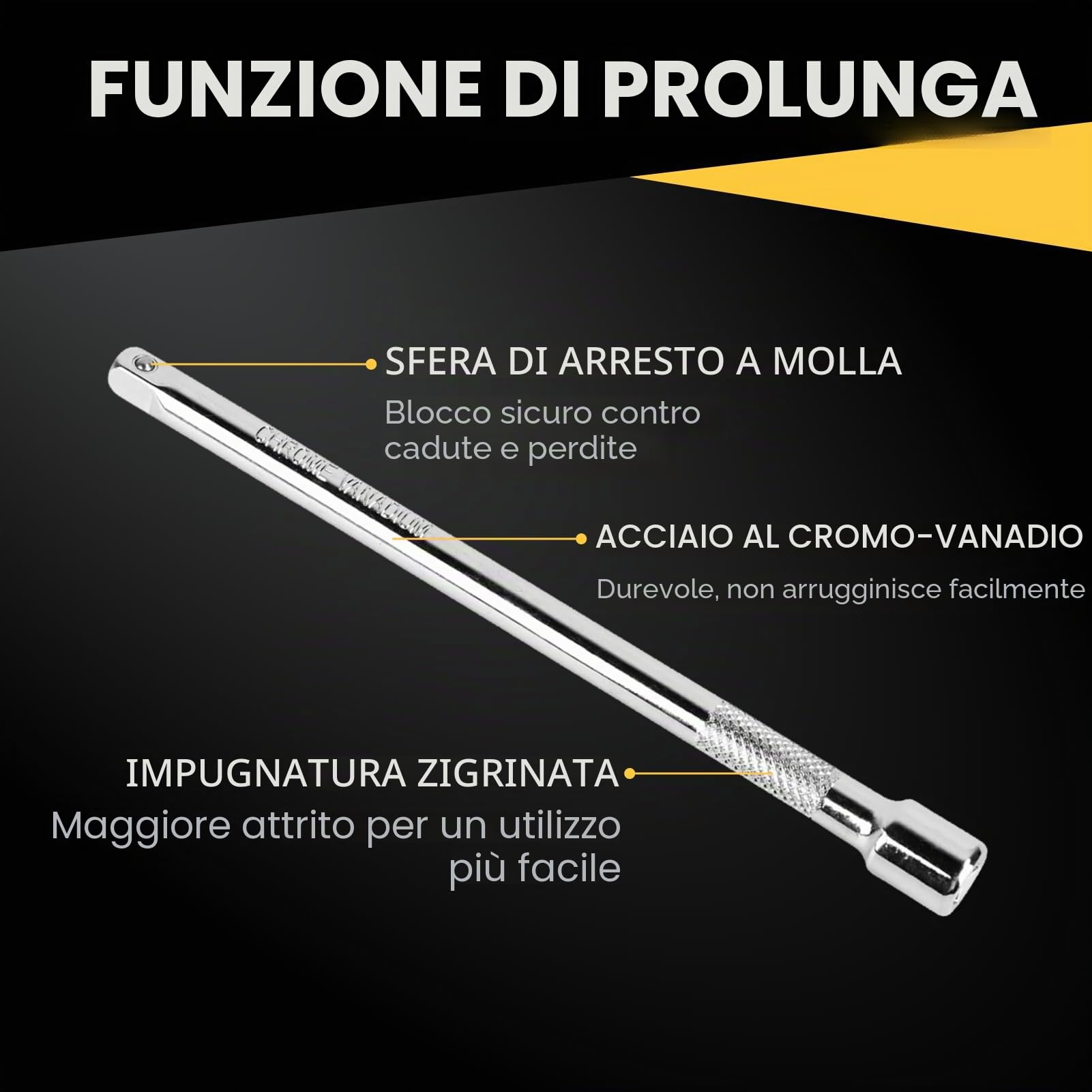 Prolunga Chiave a Cricchetto 1/4" - Set da 50 mm, 75 mm, 100 mm, 150 mm - Acciaio al Cromo Vanadio