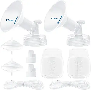 Breast Pump Accessories Compatible with Spectra Replacement Pump Parts 17mm Flange, Spectra Pump Parts S1 S2 Replacements Full Set 2 Set (Full SET-17MM)