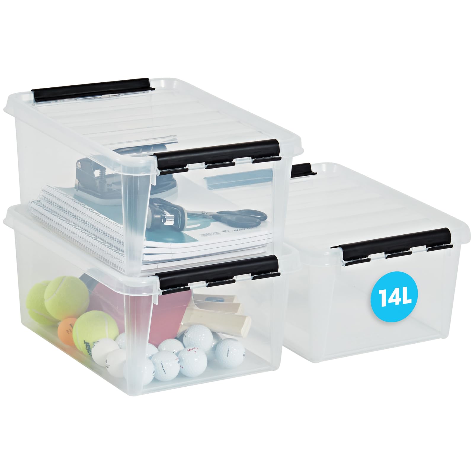 SmartStore 14L 3 Pack Reinforced Large Clear Food Storage Box with Lid Clip Lock Stackable BPA Free Plastic 40 x 30 x 18 cm (L x W x H)