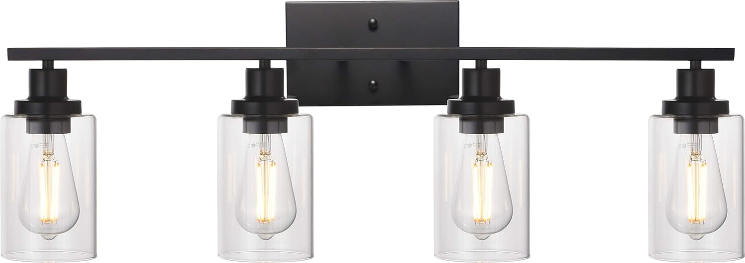 Black Friday 🔥 MELUCEE 4 Lights Sconces Wall Lighting Black with Clear Glass Shade, Industrial Bathroom Light Fixtures Vanity Lights Porch Light Fixtures Wall Mount