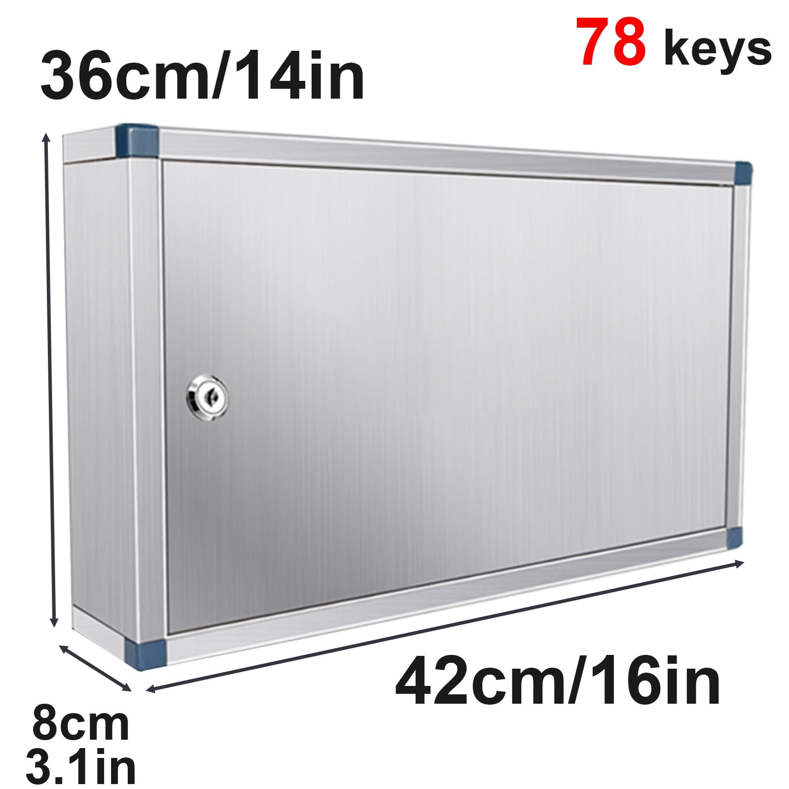 Armoire à clés en acier inoxydable avec serrure de rangement sécurisé pour 20 à 78 clés, parfaite pour la maison et le bureau ion (42 x 8 x 36 cm)