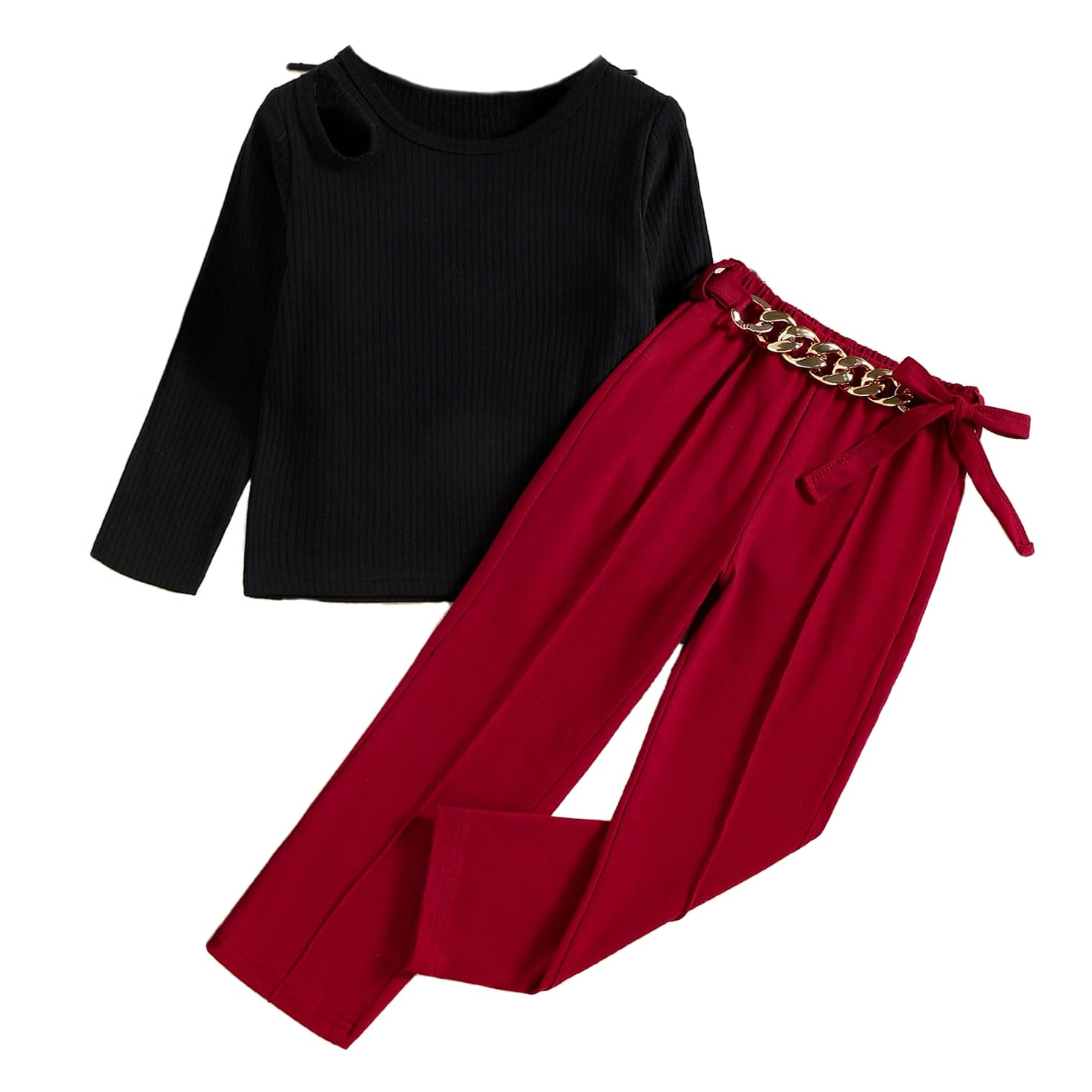 Bold N ElegantCotton Blend Girl Full Sleeve Luxury Top & Pants With Stylish Gold Link Waistline Party Dress Set For Infant Toddler Girl's