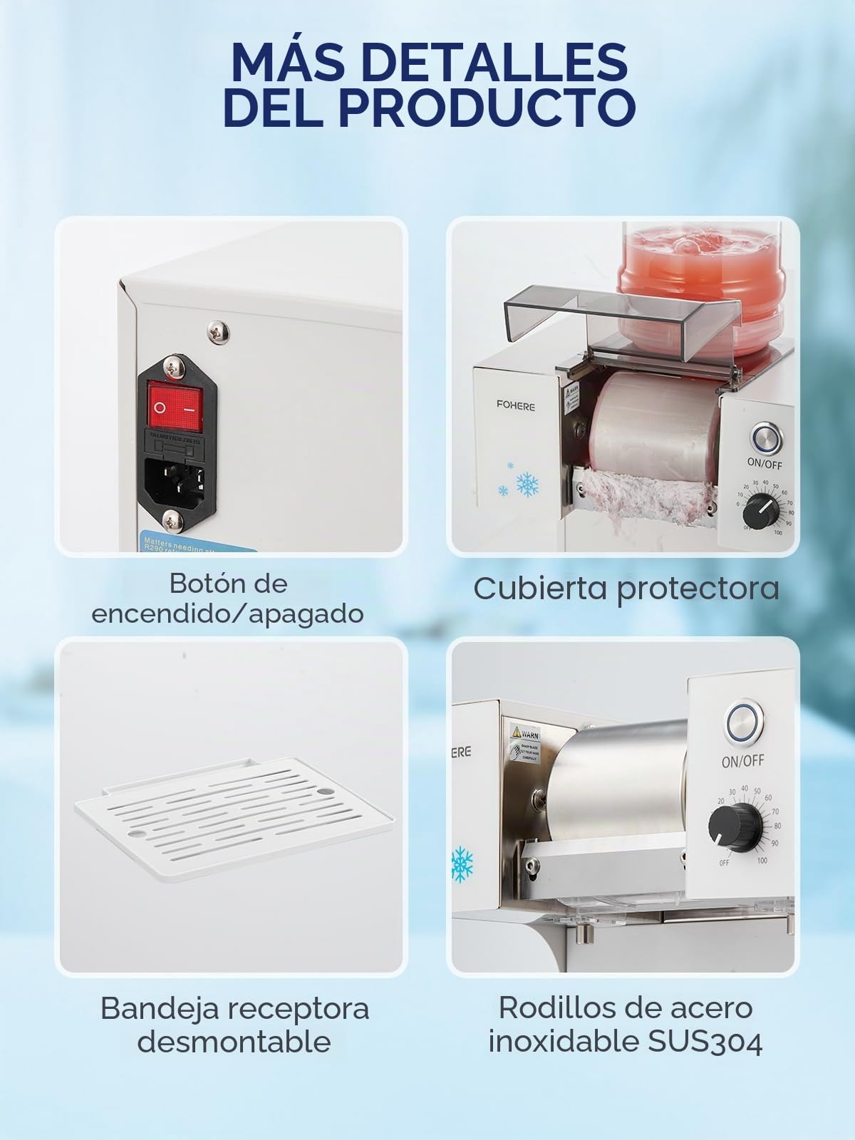 Máquina de hielo Snowflake, 60 kg/24 h, velocidad ajustable, enfriamiento rápido, para cócteles helados, batidos y zumos congelados.
