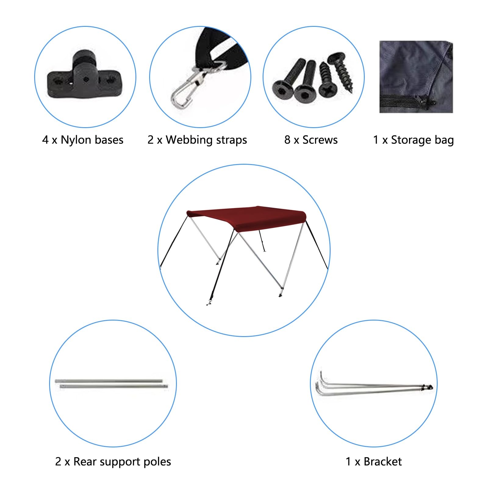 Tendalino per Barca, Bimini Top per Barca, Elevata Stabilità, Impermeabile E Parasole, Adatto per Imbarcazioni con Scafo Rigido(110-130cm/43.3-51.2in)