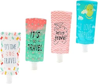 فوميز. 4 قطع من حقائب اللوشن والشامبو للسفر، حقيبة قابلة لإعادة الملء، حقيبة موزع أدوات الزينة، حقيبة بلاستيكية للسفر، حقيبة تخزين اللوشن، حقيبة موزع الشامبو، حقيبة سفر فارغة، ألوان متنوعة