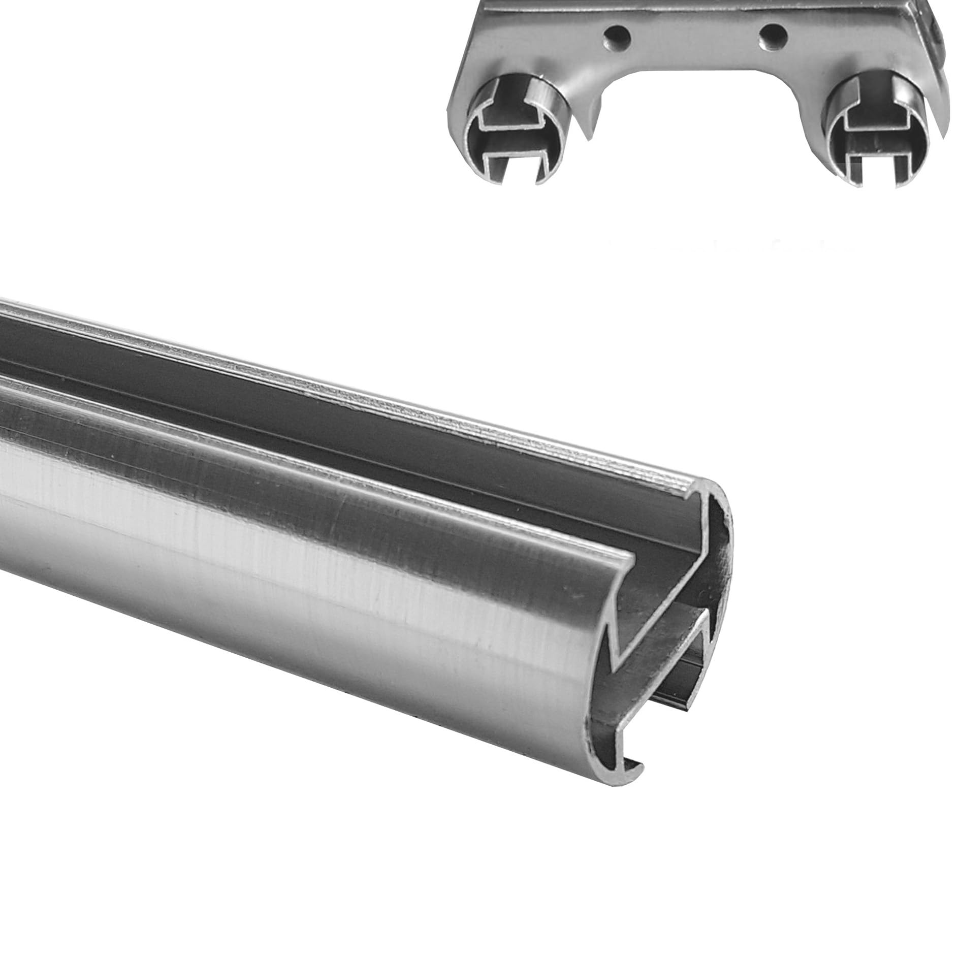BASIT Gardinenstange Innenlauf Edelstahllook 20mm 2-läufig Decke 320cm D61 | Gardinenstangenset doppelläufig Deckenmontage Metall Vorhangstange Deckenhalterung 120-600cm wählbar Kappe mit Kristall E80
