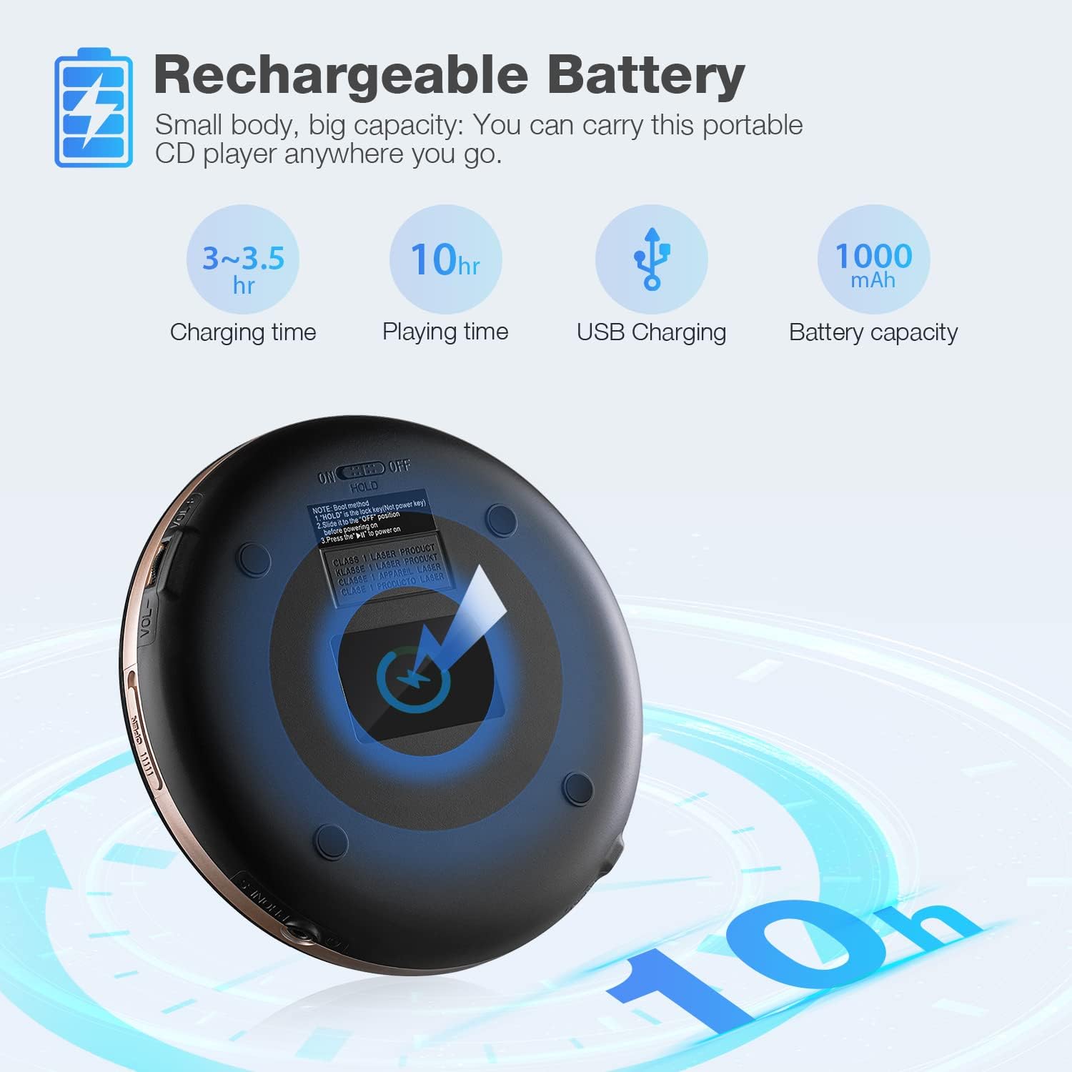 HOTT CD711T Portable CD Player with Bluetooth 5.1 Stereo Headphones and, Anti Shock Protection for Car Travel and Home