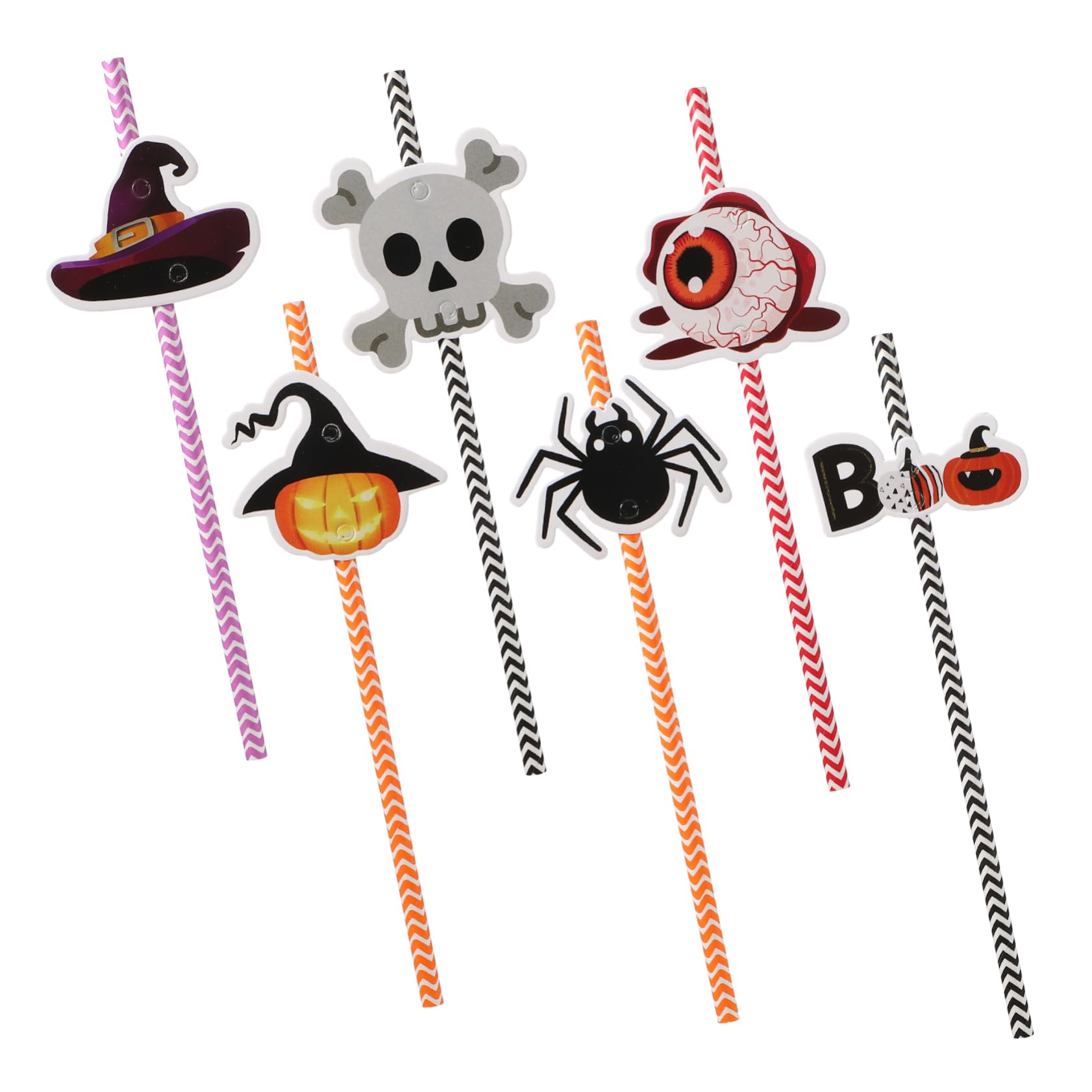 Ciieeo 6 Confezioni Cannucce di Halloween Righe Stampa Colorata Cannucce di Carta Decorative per Feste Elementi di Halloween come Ragni Teschi e Luci di Zucca