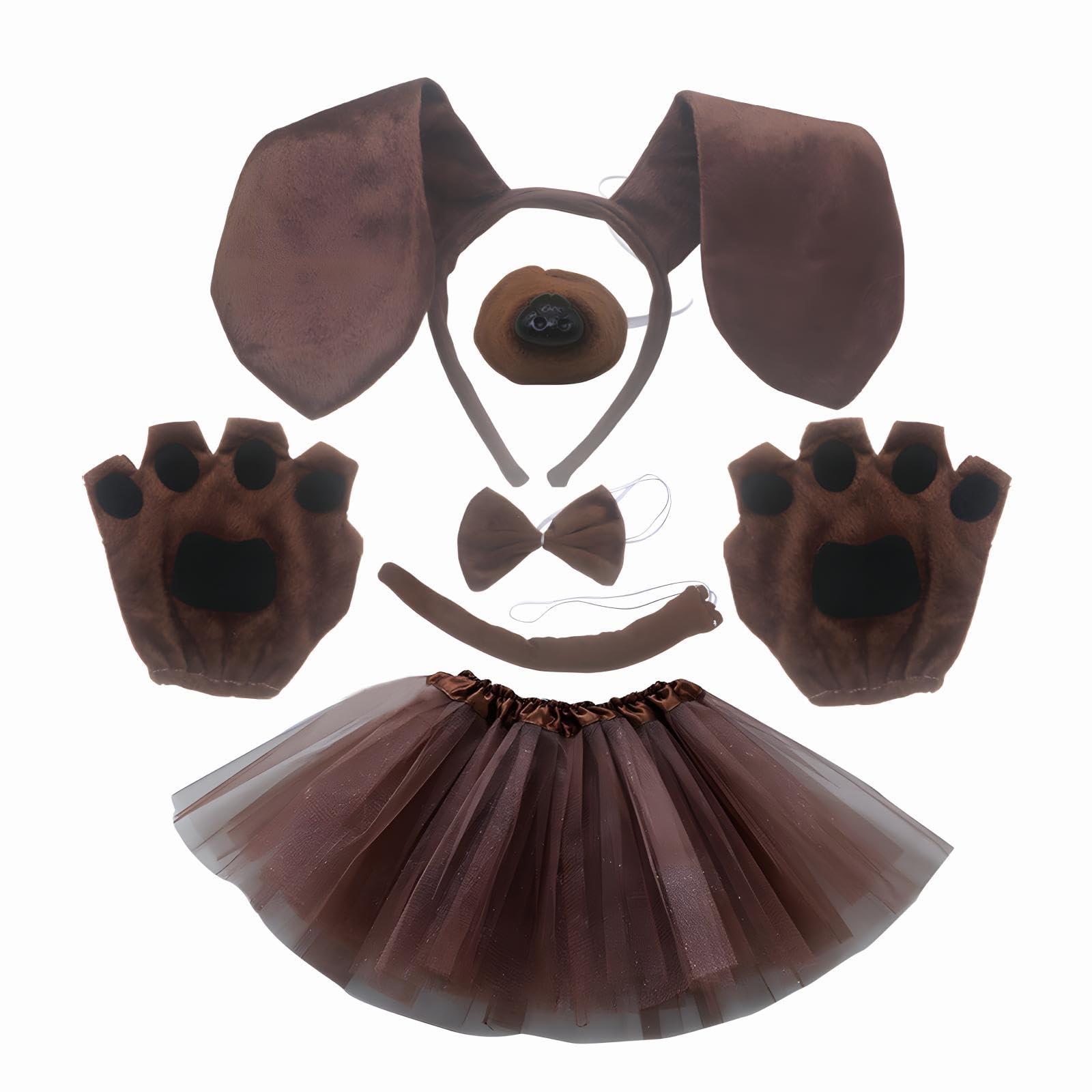 LAQWYNKB disfraz de perro adulto, Conjunto de 7 Disfraces de Perro, Diadema con Orejas, Pajarita, Cola, falda, Nariz Falsa y Guantes de Pata - Disfraz de Halloween y Carnaval para Adultos