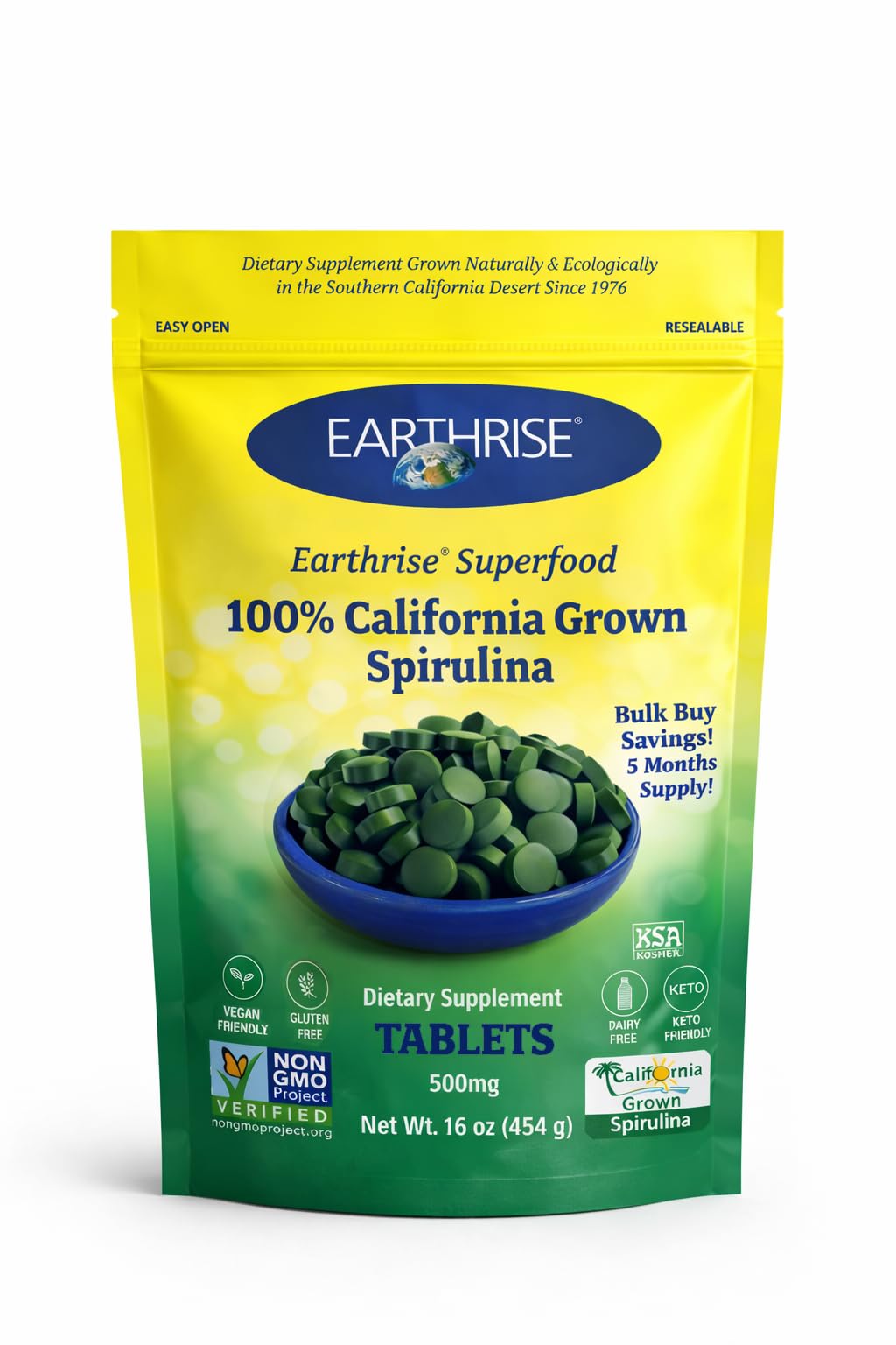 Earthrise Superfood California Spirulina 500mg Tablets, 1 LB