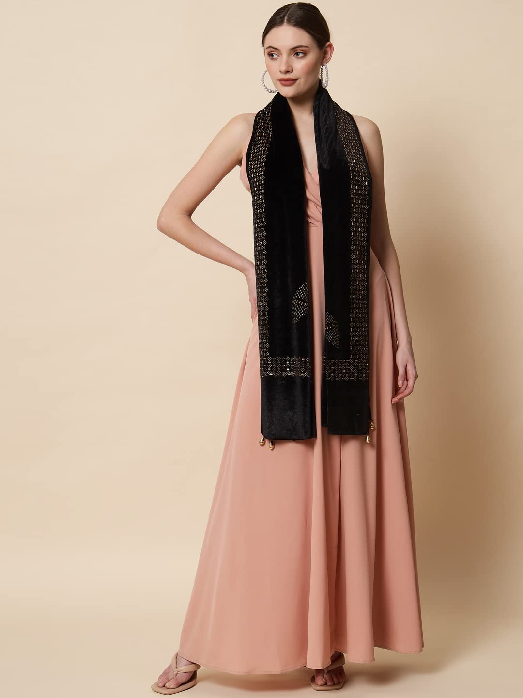 Pashtush Estola para mujer, terciopelo suave con trabajo de cristal adornado