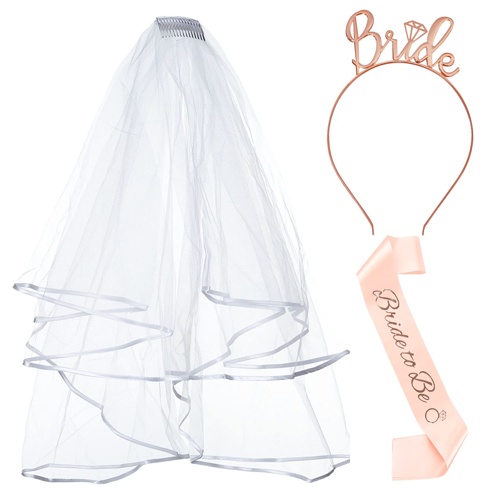 LXQ Hen Party Accessories Bride to Be Veil Set Bride to Be Sash for Bridal Shower Hen Party Decoration Bridal Veil Sash for Wedding, Bachlorette Party, Hen Party,Hen Day, Medium
