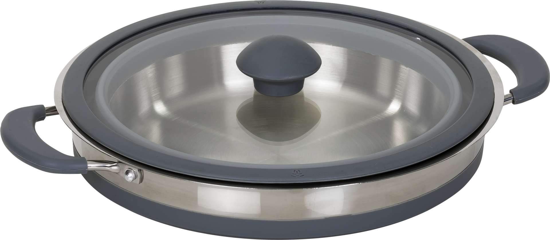 BERGER Casserole pliable pratique de 35 l Pot de camping entièrement pliable Fond en acier inoxydable et silicone Avec couvercle Pour l'extérieur et le camping Poids léger pour gaz et électrique