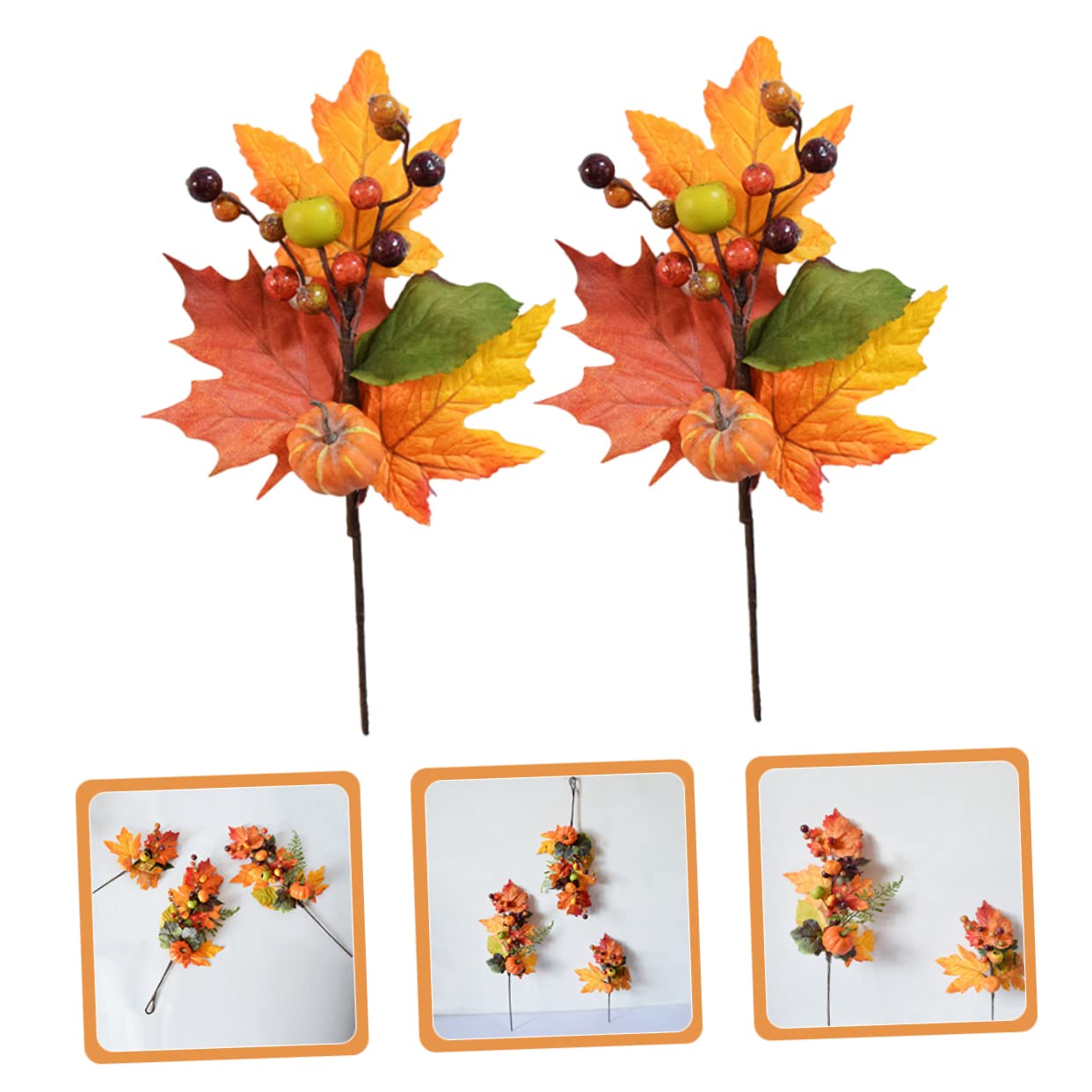 Alipis 8stücke Künstliche Herbstblätter Mit Kürbis Und Beeren Dekoration Für Erntedankfest Und Halloween Für Tischarrangements Und -Bouquets Herbstliche Atmosphäre Für Zuhause