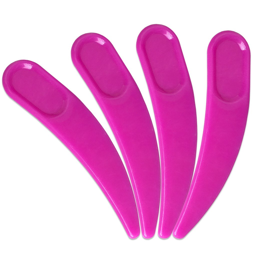 PANA Curved Boomerang Disposable Plastic Cosmetic Spatula for Mixing and Sampling Makeup, Skincare, Creams, Lotions, and Masks (Pink, 10 Packs)