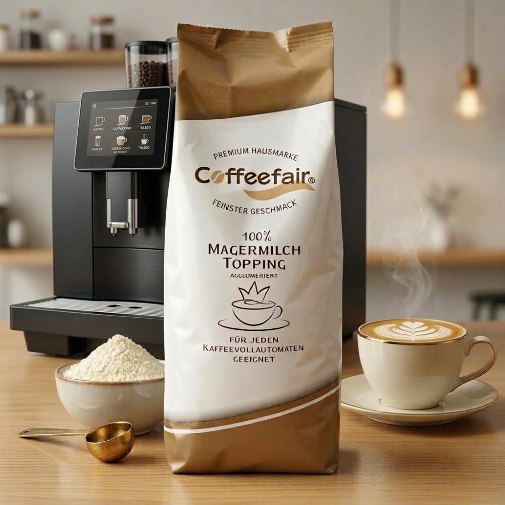 Coffeefair 100% Magermilch Topping agglomeriert 10 x 750 g, Milchpulver für Kaffeevollautomaten, ohne Zusätze, stabiler Milchschaum