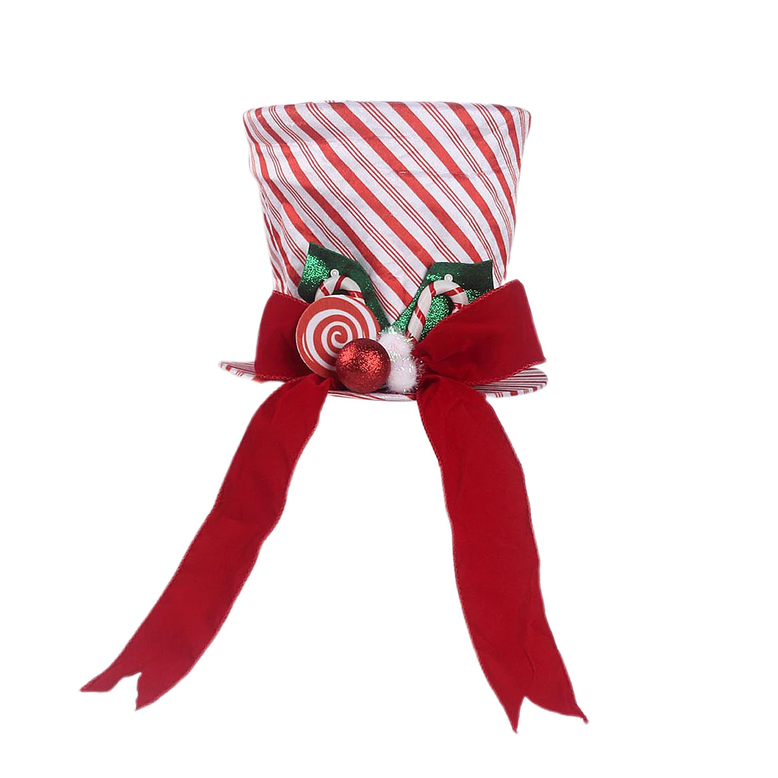 Muiltvoe Christmas Tree Hat Candy Canes Tree Topper Decoration, Collapsible Red Tree Top Hat with Bows Peppermint Ornament for Home Xmas Tree Decoration (A)